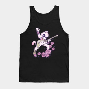 Pastel Goth Kawaii Heavy Metal Cat Guitarist Guitar Playing Tank Top